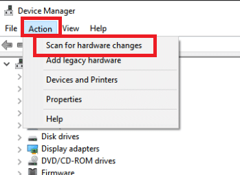 scan for hardware changes. Fix Set User Settings to Driver Failed in Windows 10
