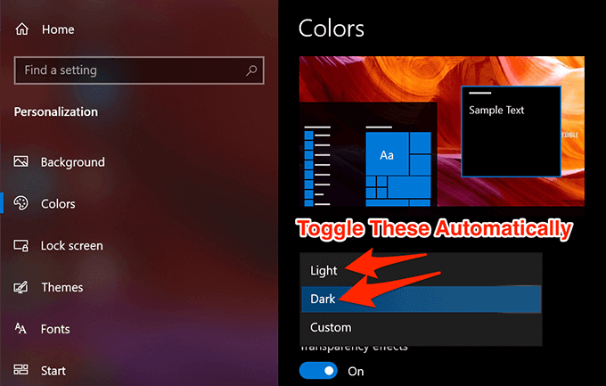 Как автоматически переключать темный и светлый режимы в Windows 10