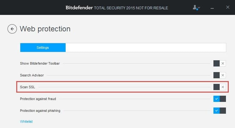 bitdefender turn off ssl scan