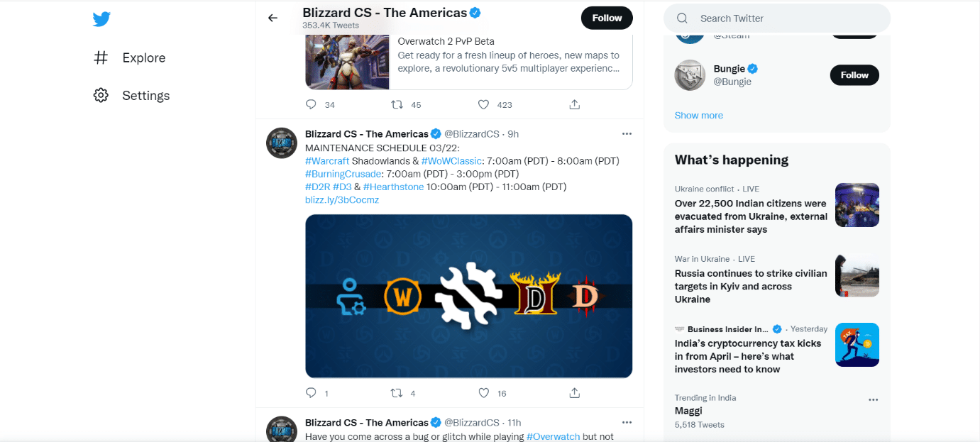Blizzard Twitter page. Fix Another Installation in Progress in Windows 10
