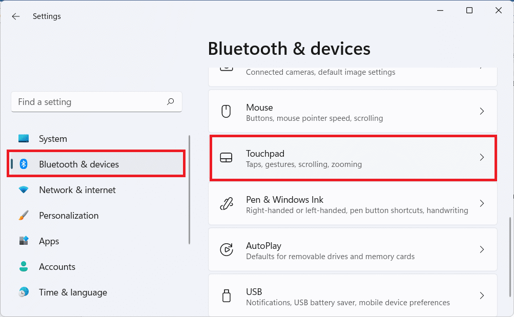 Bluetooth and devices section in the Settings app. How to Enable or Disable Touchpad Gestures in Windows 11
