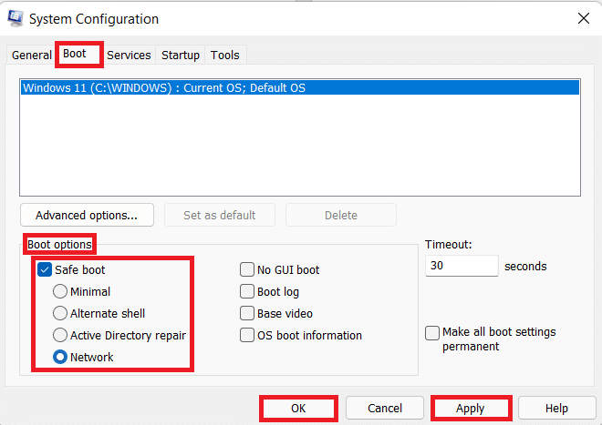 Boot tab option in System configuration window
