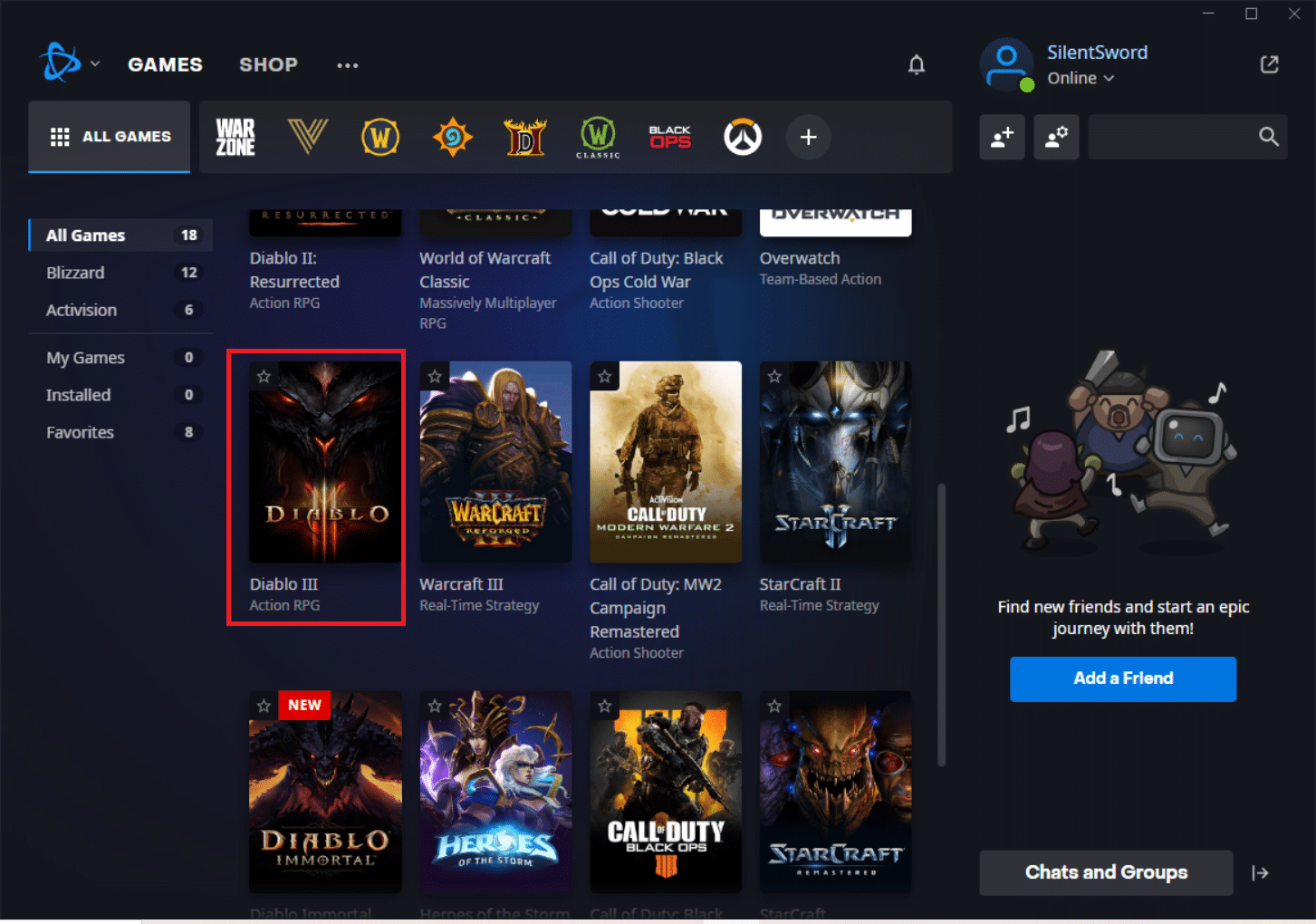 Browse by scrolling down for Diablo 3 and click on it