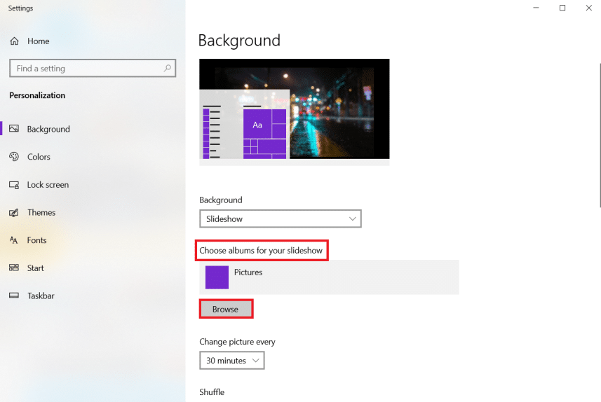 click on browser option in choose albums for your slideshow section