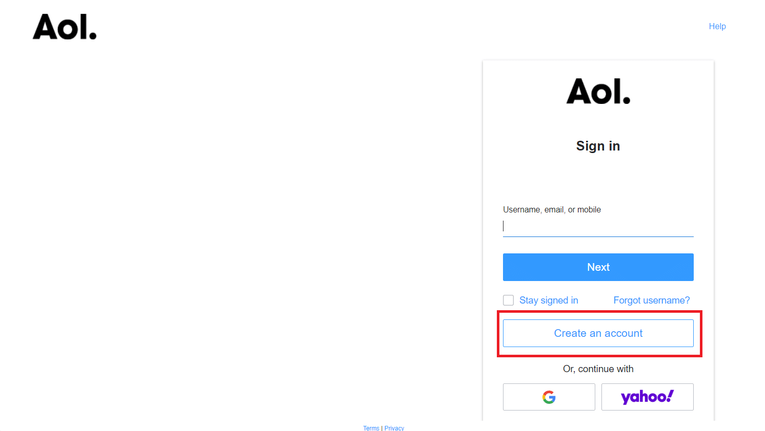 By selecting the Create a new account option, you may create a new account