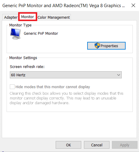 select monitor tab in advanced display settings