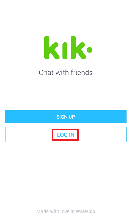 Tap on LOG IN | permanently delete your Kik account