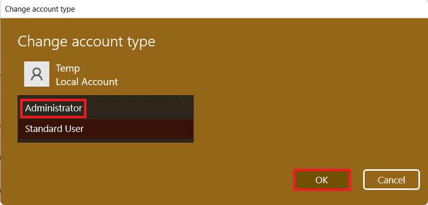 Change account type prompt. How to Create a Local Account in Windows 11