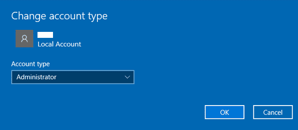 change the Account type to Administrator and click OK. Fix Origin Overlay Not Working in Windows 10