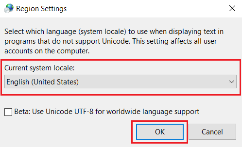 Change the language under Current system locale and then select OK
