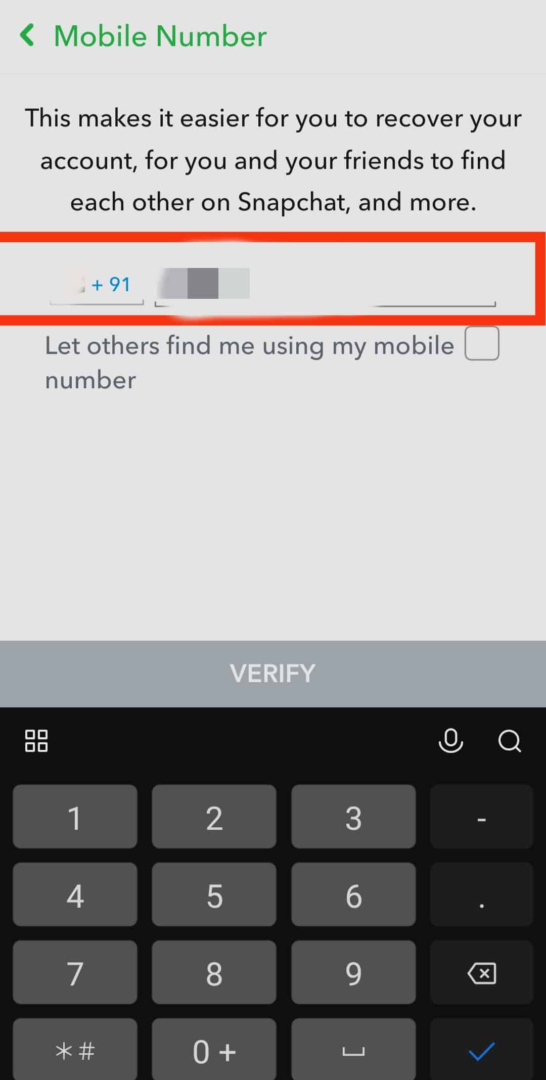 Change the number and Type in the new one. | How to Remove Phone Number from Snapchat