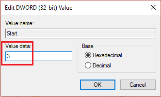 change the value data of start from 3 to 4