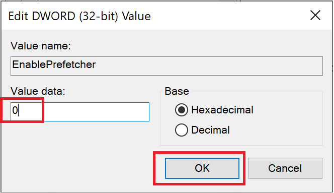 Change the Value data to 0, and click OK