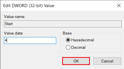 change the Value data to 4 and click on OK