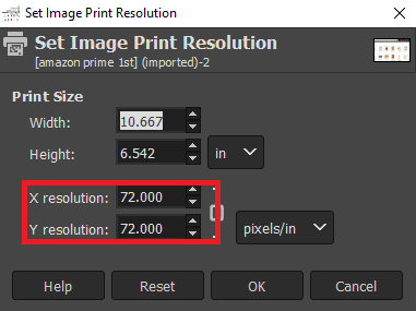 Change the X resolution | check image DPI in Windows 10