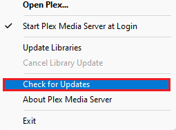 check for updates plex media server