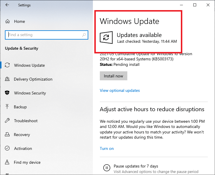 Installieren Sie das Windows-Update. Fix: Eingabeaufforderung wird unter Windows 10 angezeigt und dann wieder ausgeblendet