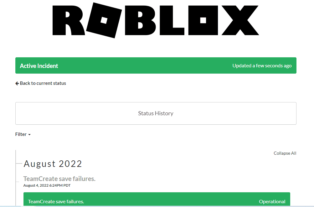 Kontrollera Roblox Server Status.