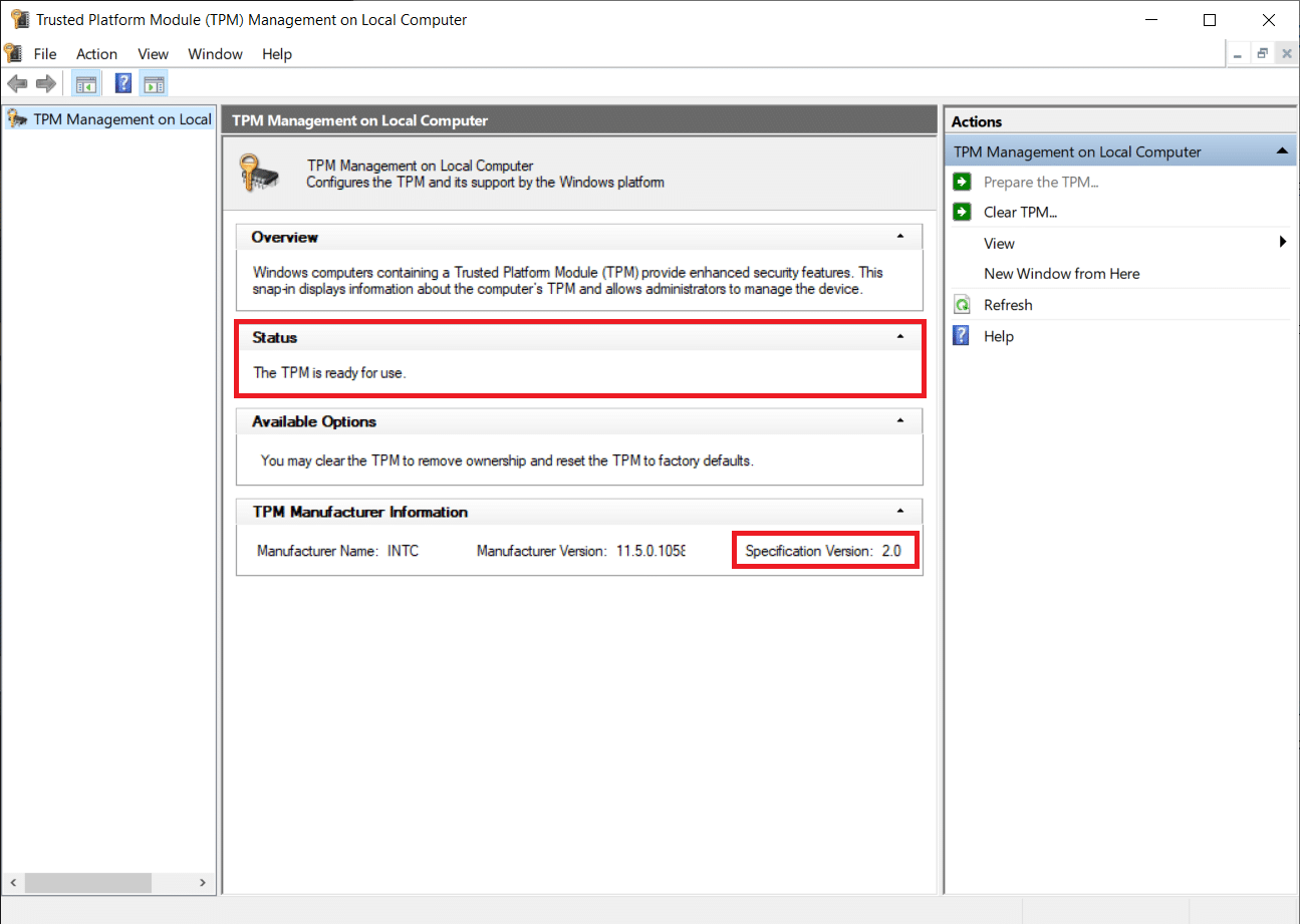 check Status and the Specification version | Fix This PC can't run Windows 11 Error