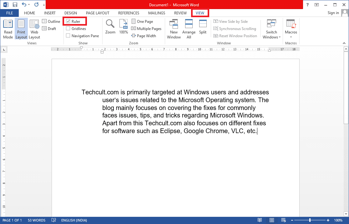 check the Ruler option in Print layout menu in microsoft word. How to Create a Hanging Indent in Word and Google Docs