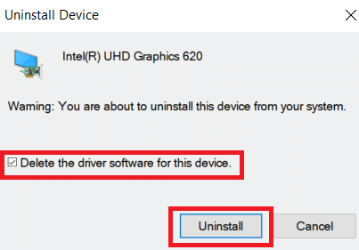 Check the box delete the driver software for this device
