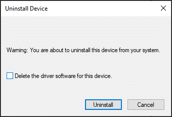 Check the box Delete the driver software for this device and confirm the prompt by clicking Uninstall.