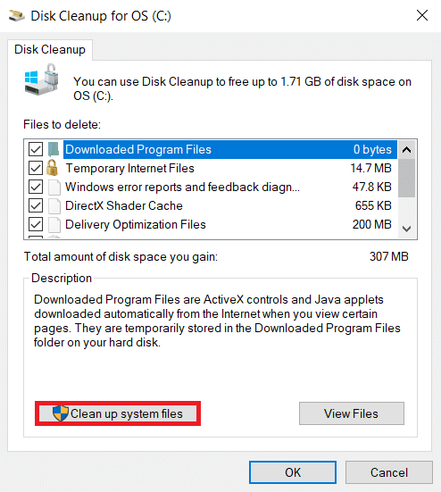 Check the box for all items under Files to delete and click Clean up system files.