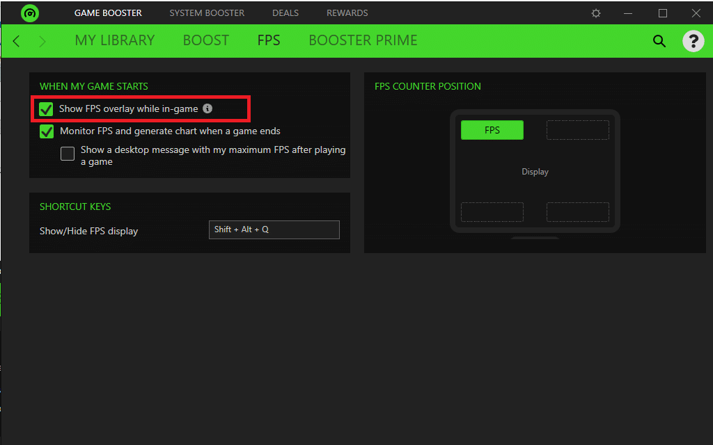 Check the box for Show FPS overlay while in game