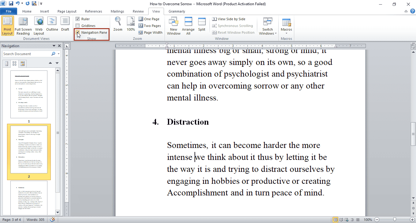 Check the box near the Navigation Pane to access the feature. How to Delete a Page in Word 2010
