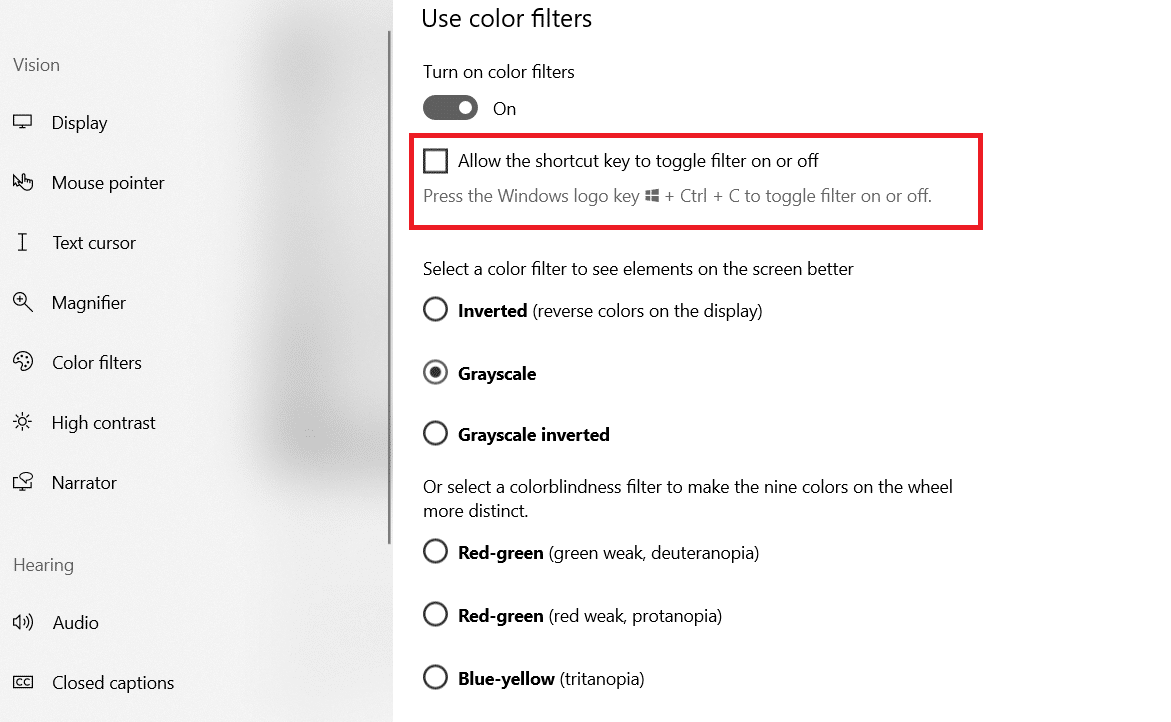 Check the box next to Allow the shortcut key to toggle filter on or off | 