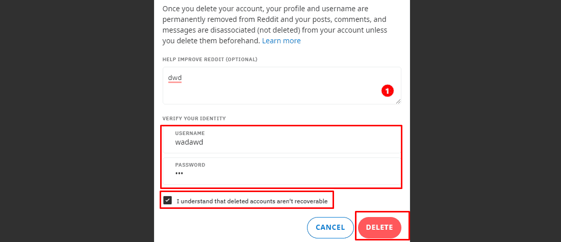 check the checkbox just at the end and click on Delete to finally deactivate your account. 