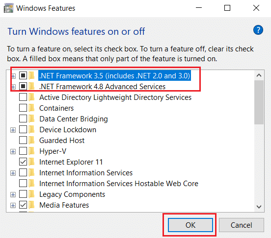 Check the .NET Framework 4.8 Advanced Series option box