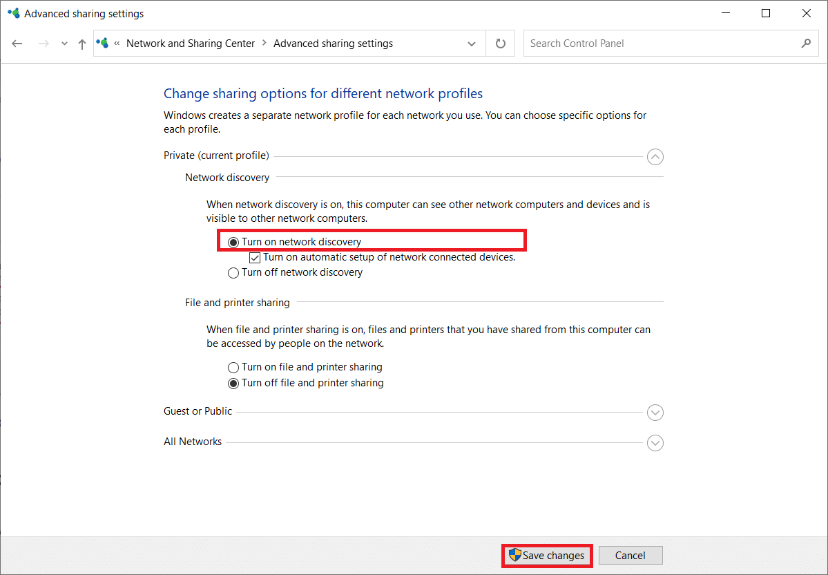 Check the option Turn on network discovery and click Save Changes. Fix No WiFi Networks Found Windows 10