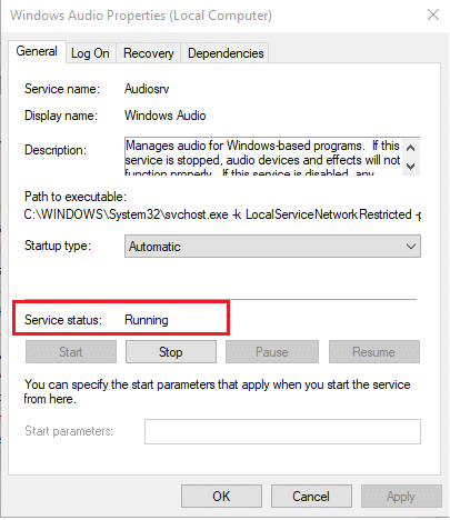 Check the Service status. If it reads Stopped, click on the Start button. On the other hand, if the status reads Running, move to next step. Fix Windows 10 Volume Control Not Working