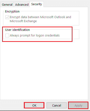 check user identification, always prompt on logon credentials option