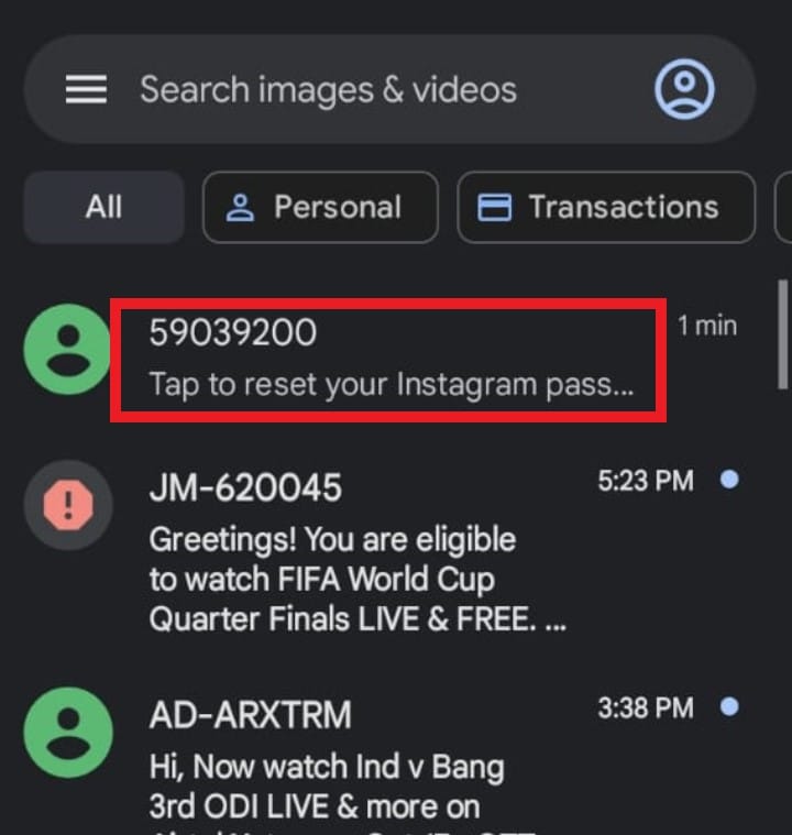  Check your texts for a message from Instagram. 