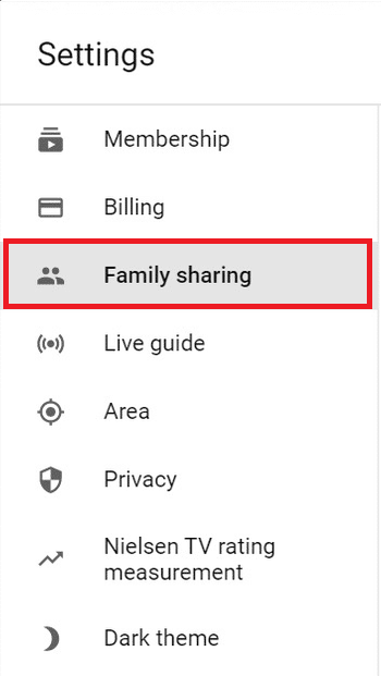choose Family Sharing from the youtube tv