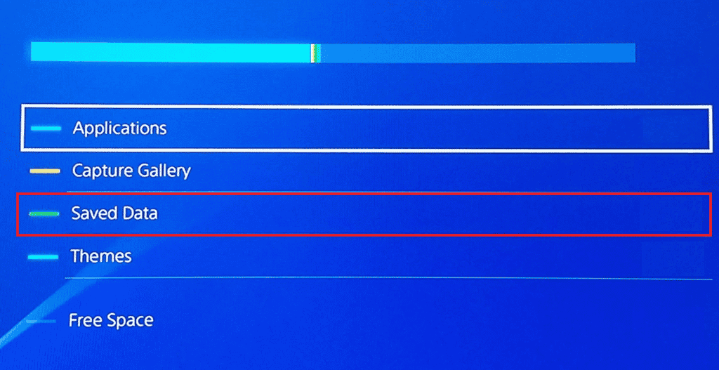 choose Saved Data from System Storage menu PS4