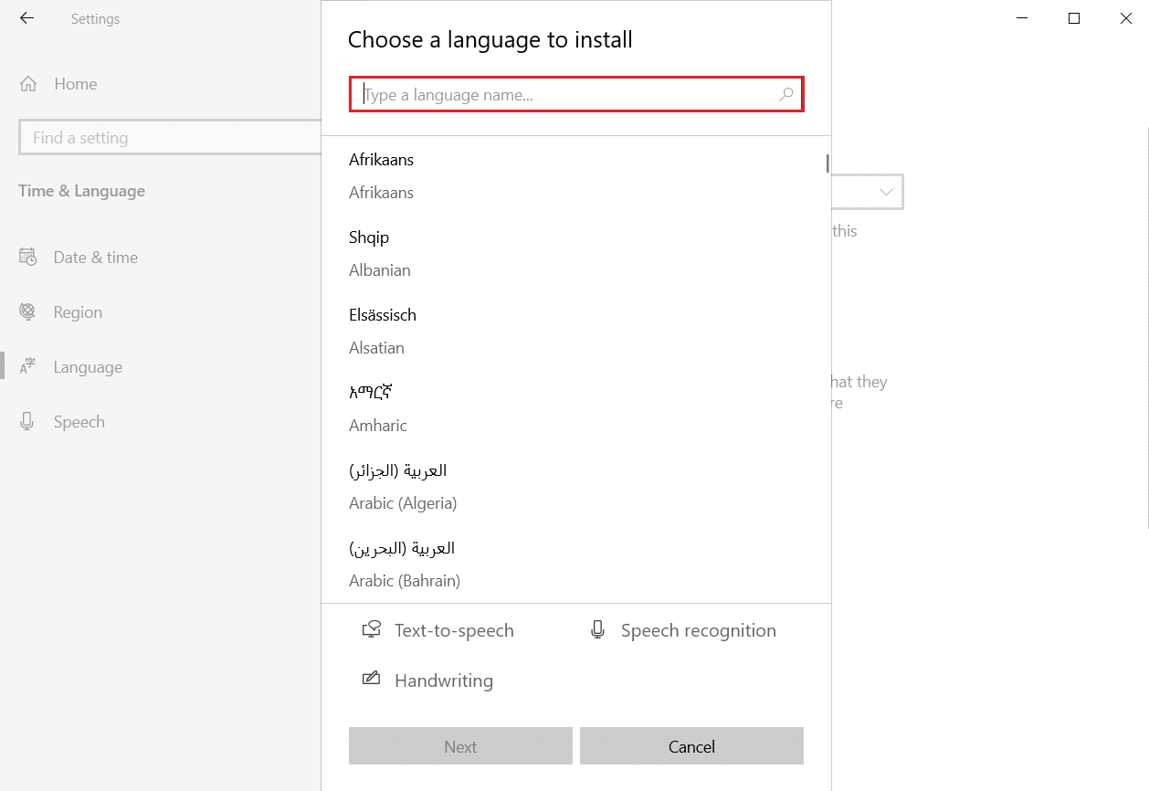 choose a language to install in Language menu Time and Language settings