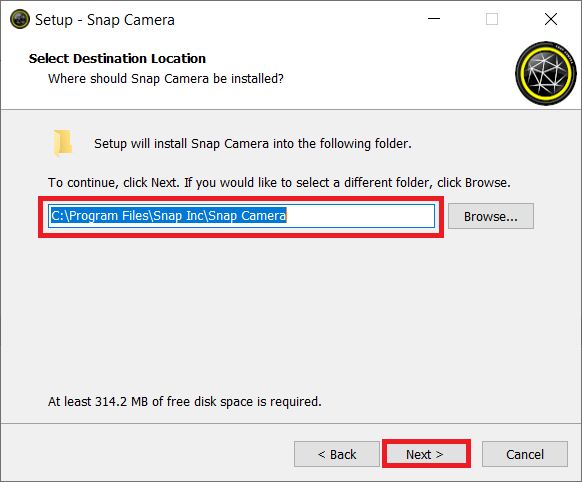 Choose a location to install the software and click Next. How to Use Snap Camera on Google Meet