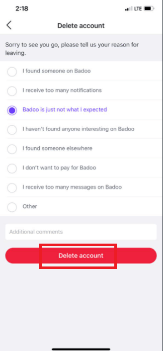 Choose a reason and click Delete Account. How to Delete a Badoo Account