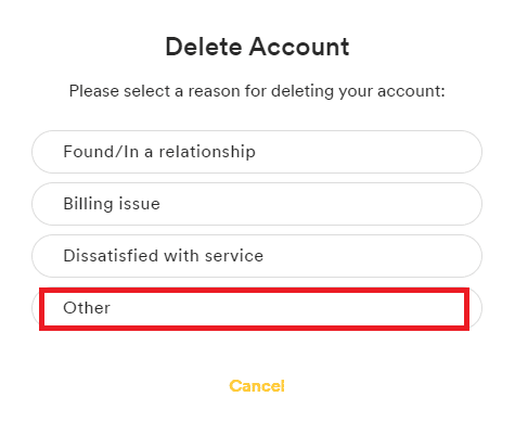choose Other to delete your account