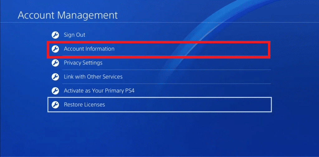 choose Account Information ps4