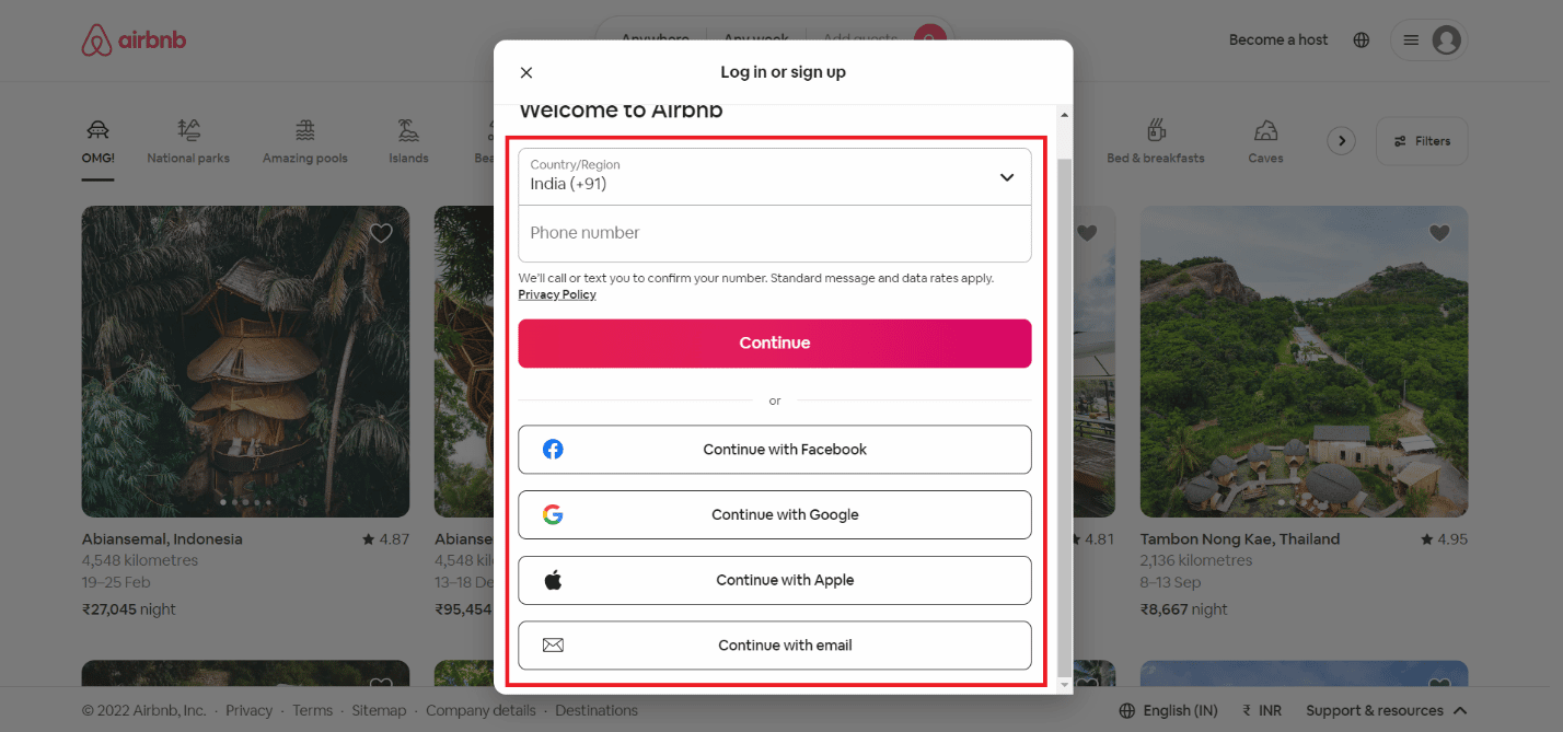 Choose any of the log in options as needed