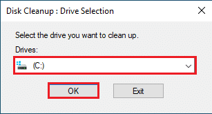 Choose C drive and click on the OK button