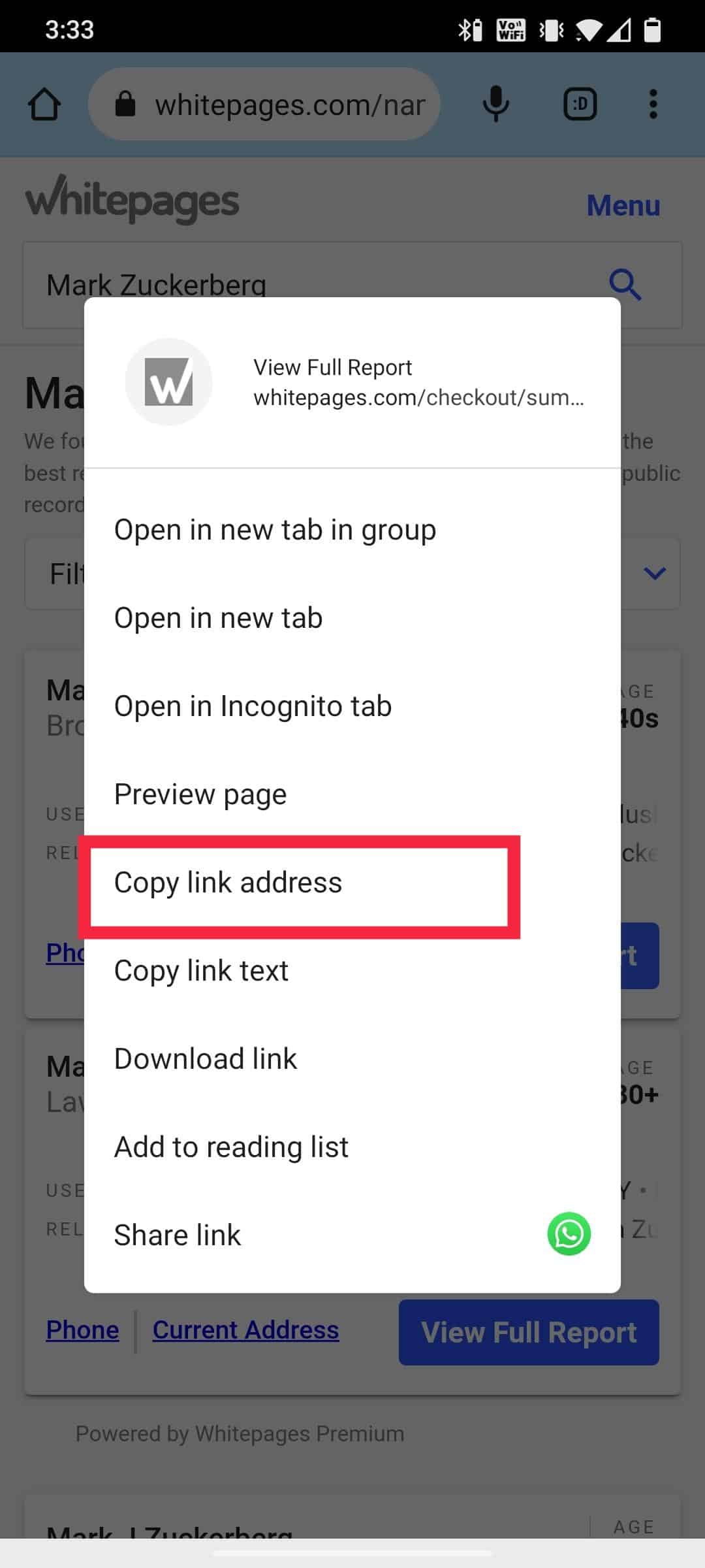 Choose Copy link address