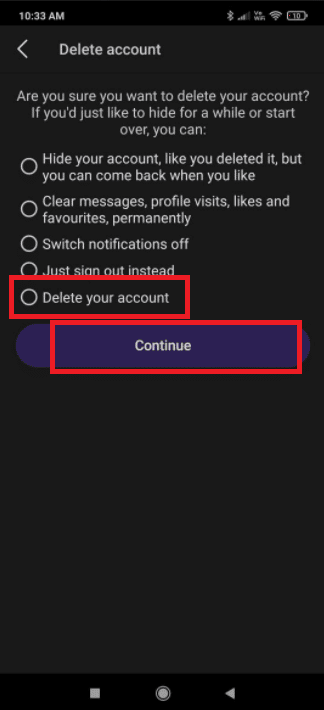 Choose Delete your account