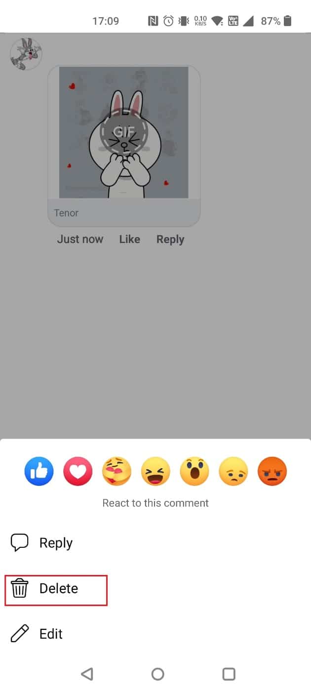 Choose Delete | How to Delete a GIF on Facebook Comment | unsend GIF on Messenger