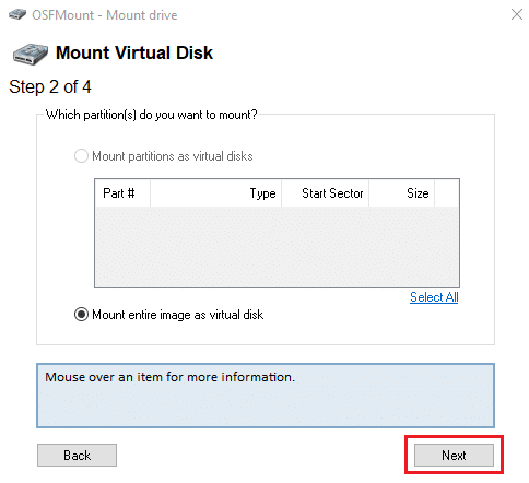 Choose either mount partitions as virtual disks or mount entire image as virtual disk. Select the later and hit Next. How to Convert IMG to ISO File