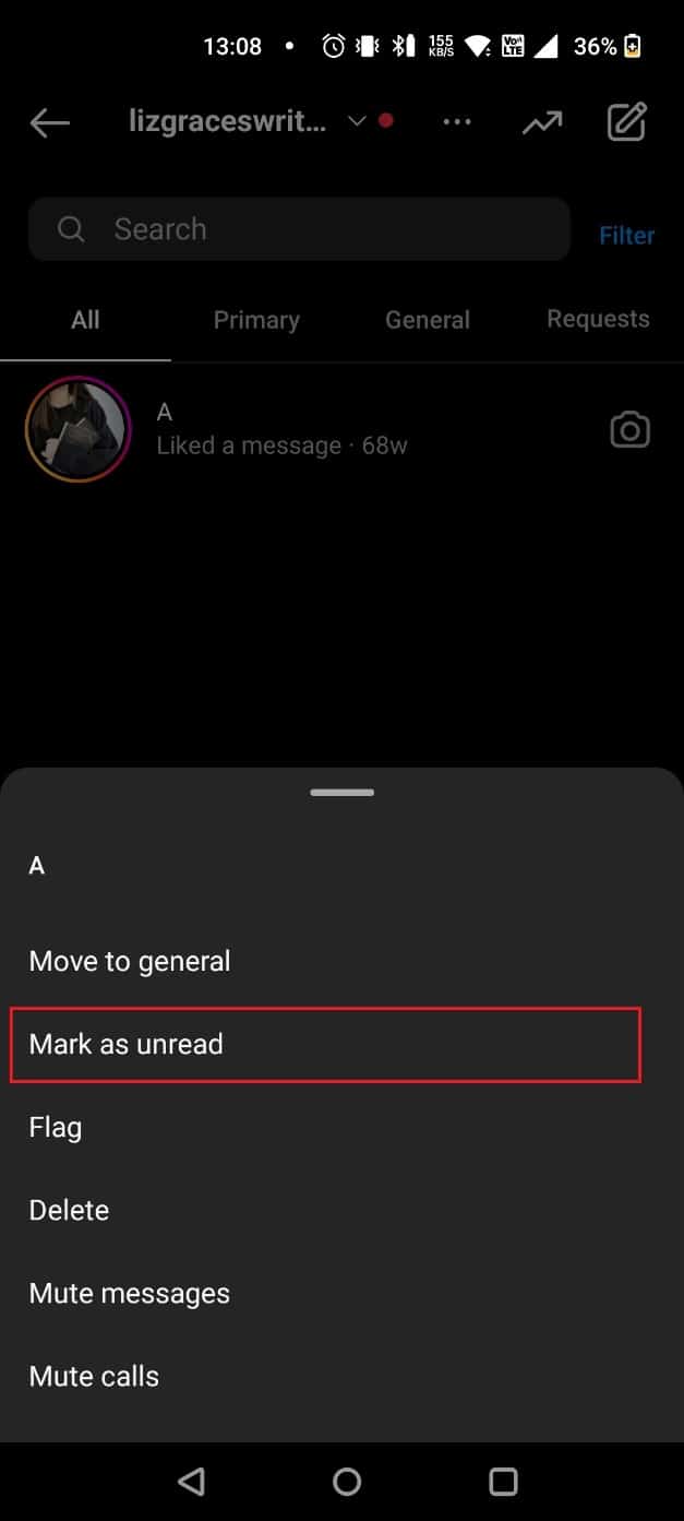 Choose Mark as Unread